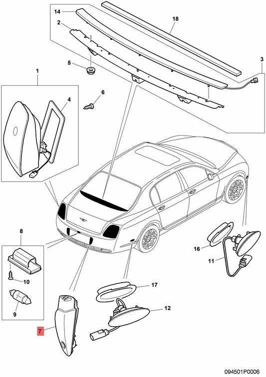 Reverse Light Cover Right For Bentley Continental GT GTC Flying Spur 3W0941072A