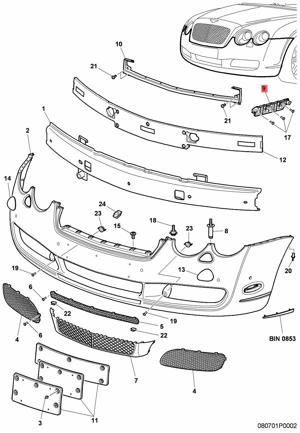 For Bentley Continental Flying Spur Front Bumper Bracket Left OEM 3W5807183