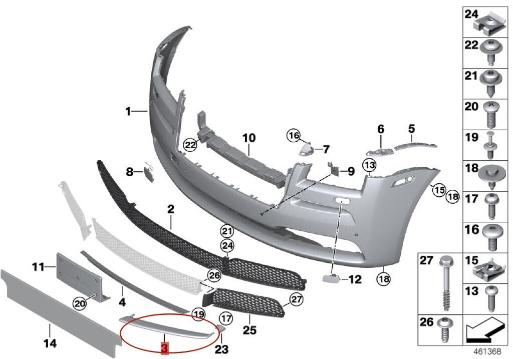 Front Bumper Chrome Trim Cover Right For Rolls Royce Wraith Dawn 51117370552