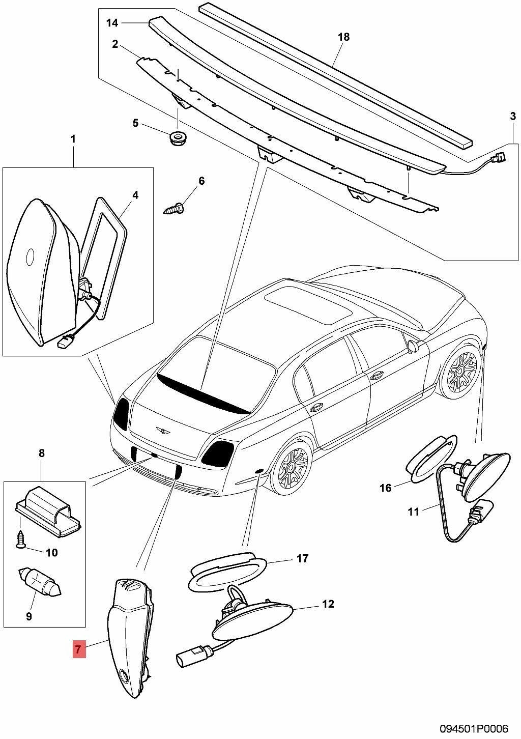 Reverse Light Cover Right For Bentley Continental GT GTC  Flying Spur 3W0941072A