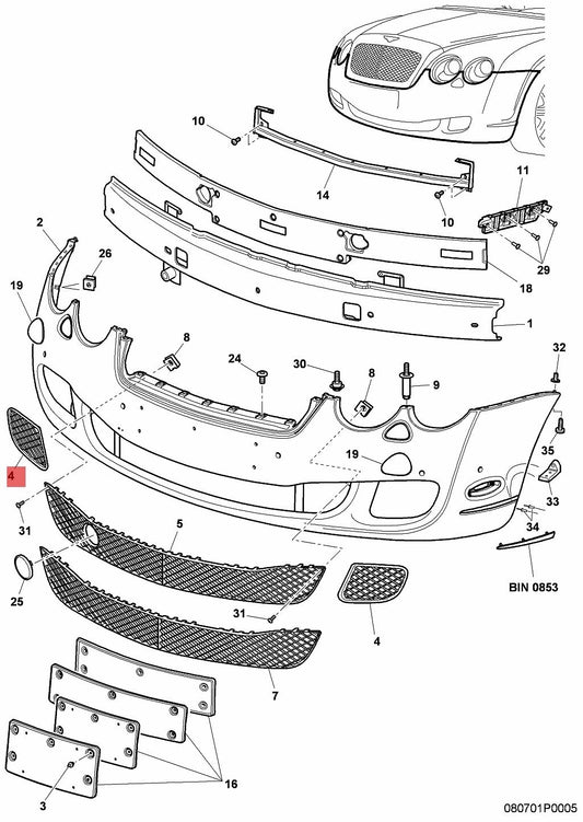 For Bentley Flying Spur Front Bumper Left Lower Grill Chrome OEM 3W5807683F