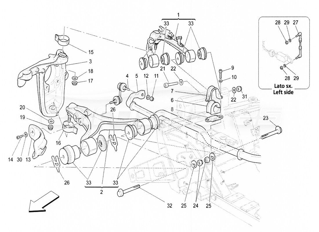 980139889 MASERATI QUATTROPORTE GRANTURISMO FRONT END SUSPENSION KIT CONTROL ARM BUSHINGS  Front, Left, Lower, Right, Upper